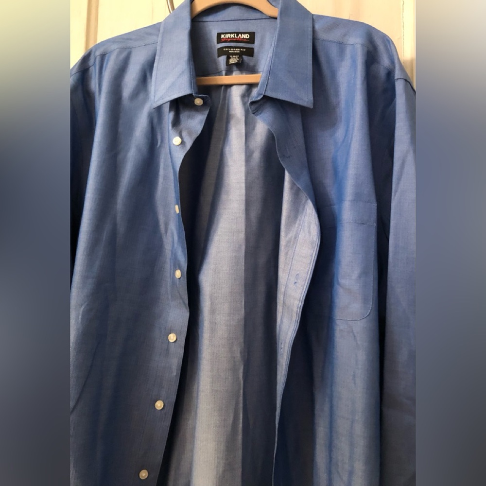 Kirkland Traditional Fit No Iron Blue Long Sleeve Shirt Mens sz 19-36/37